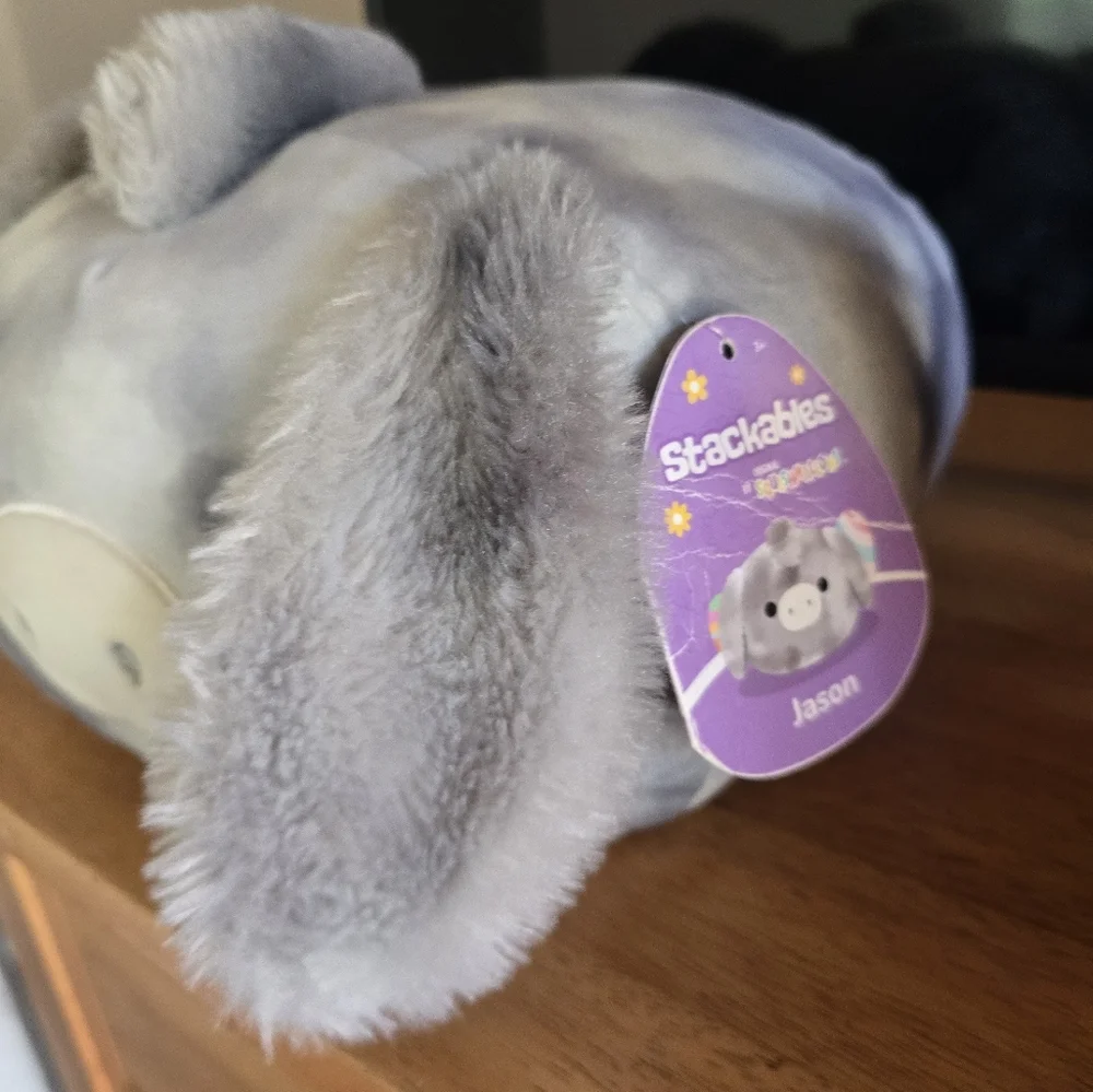 Squishmallow Jason Stackable Gray Plush Pig Toy